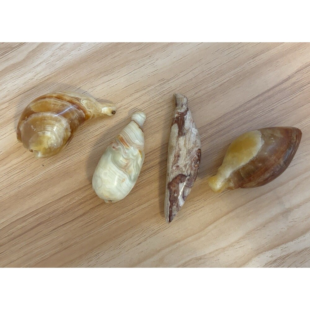 4 PC Calcite Banded Honey Natural Polished Carved Stones Rocks Possibly Fruit?